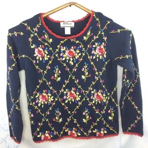 All Points Navy Floral Crew Neck Sweater